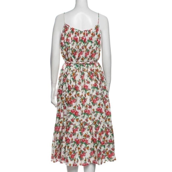 RHODE Lea Gathered Cotton Poplin Tiered Tie-Waist Midi Dress Floral White Dazzle - Picture 4 of 13